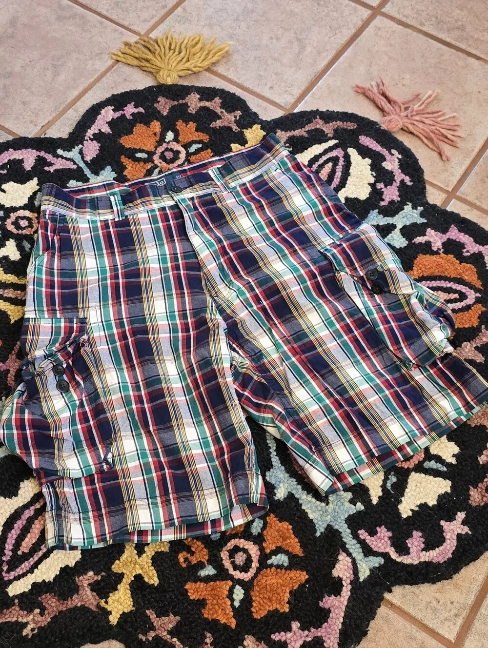 🔥🔥 Y2k Polo Ralph Lauren multi-colored plaid cotton cargo shorts Size 32🔥🔥